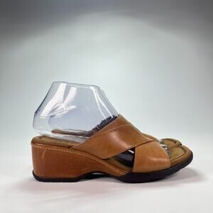 Rockport Leather Wedge Sandals Brown Comfort Slip-On Shoes Womens Size 7M